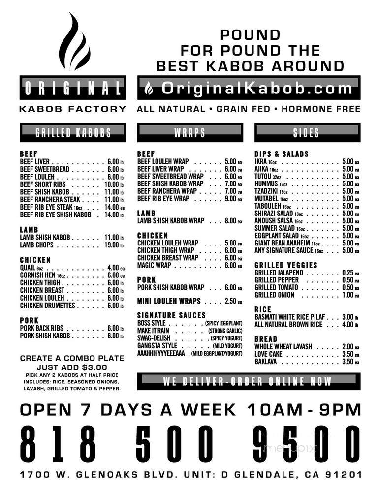 Original Kabob Factory - Glendale, CA menu_pic