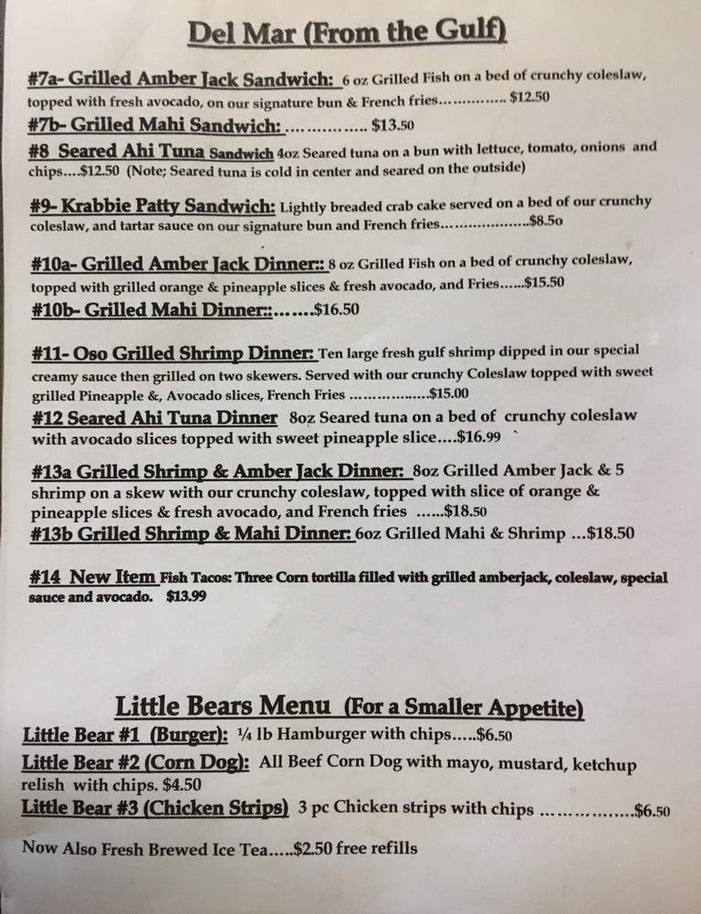 Oso Beach Golf Course Grille - Corpus Christi, TX menu_pic