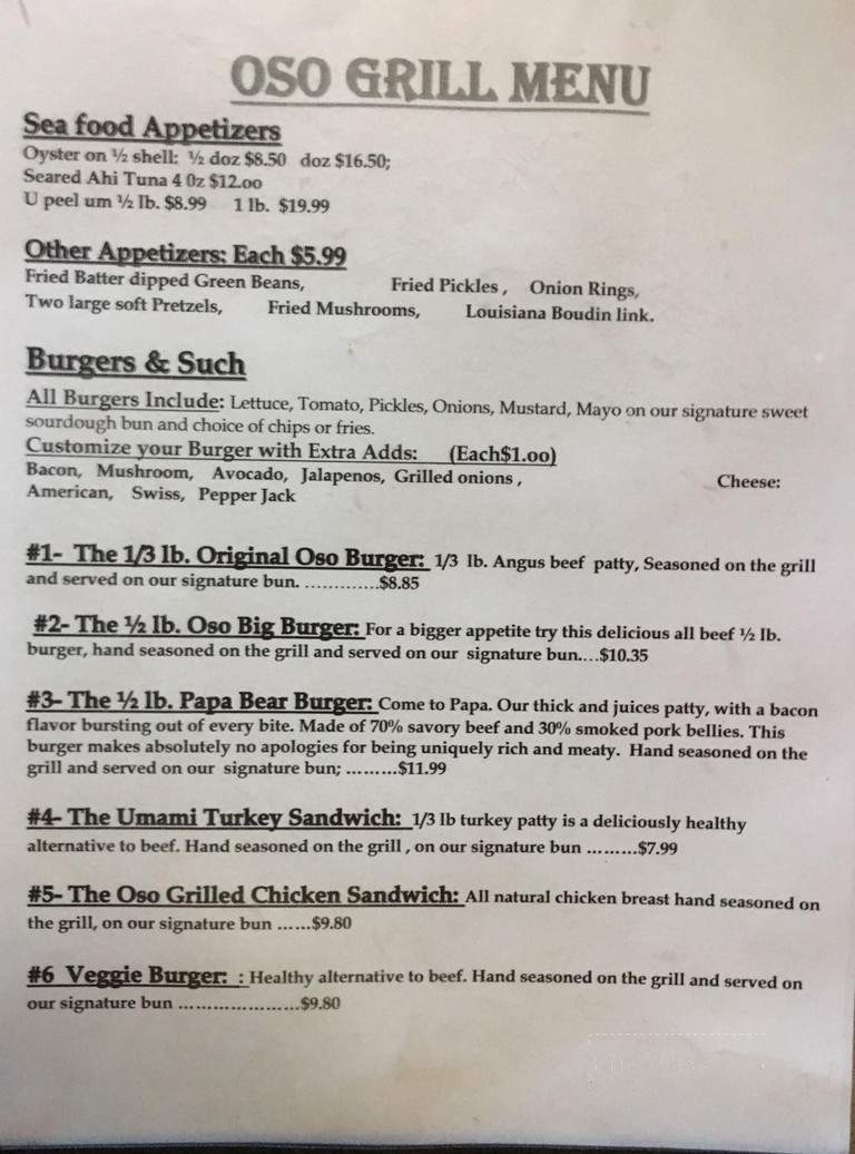 Oso Beach Golf Course Grille - Corpus Christi, TX menu_pic