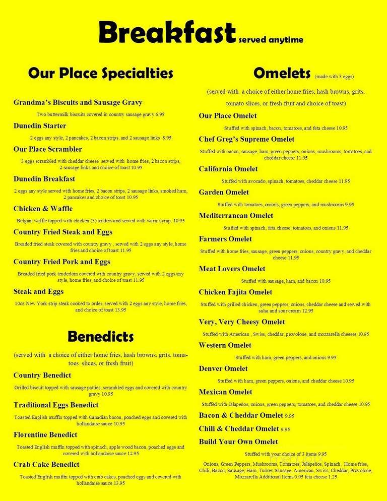 Our Place - Dunedin, FL menu_pic