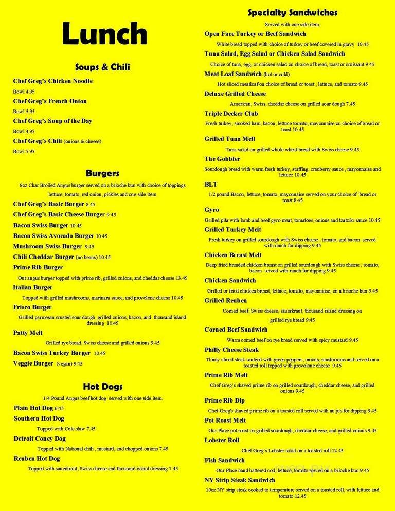 Our Place - Dunedin, FL menu_pic