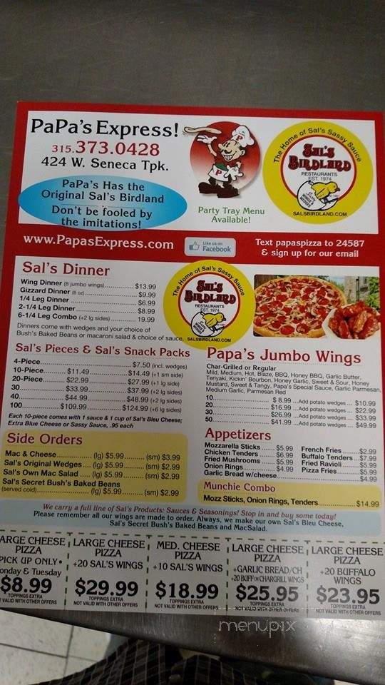 Papa's Too! - Syracuse, NY menu_pic