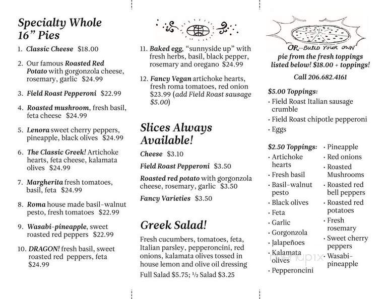 PizzaPizzeria - Seattle, WA menu_pic