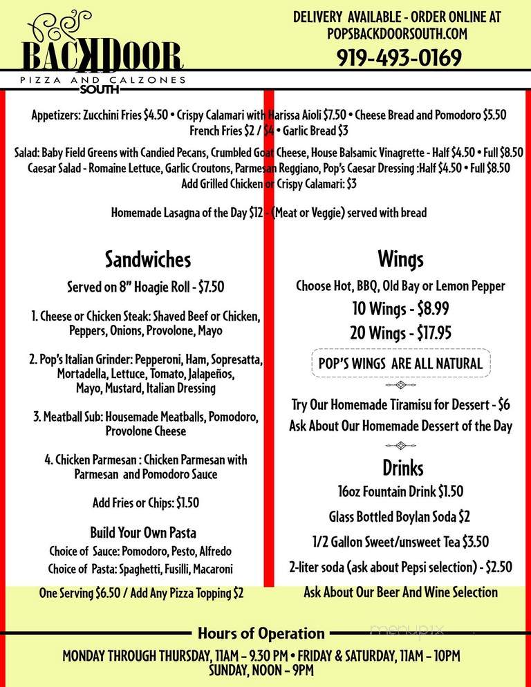 Pop's Backdoor South - Durham, NC menu_pic