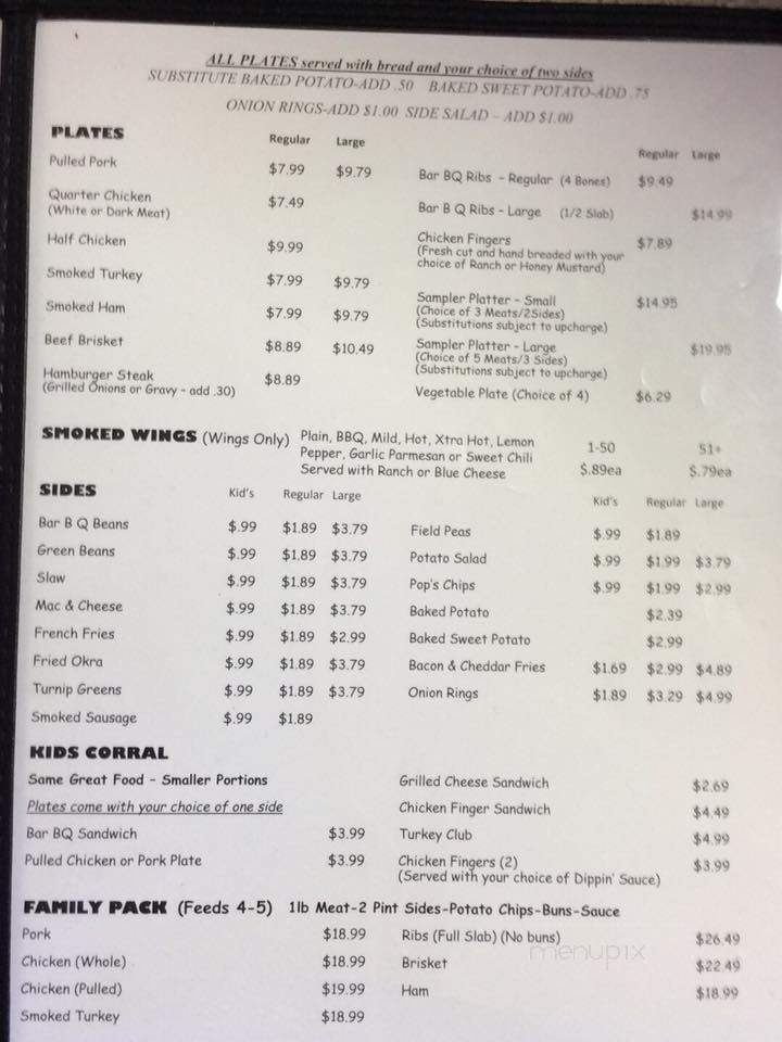 Pop's Place Bar B Q - Hanceville, AL menu_pic