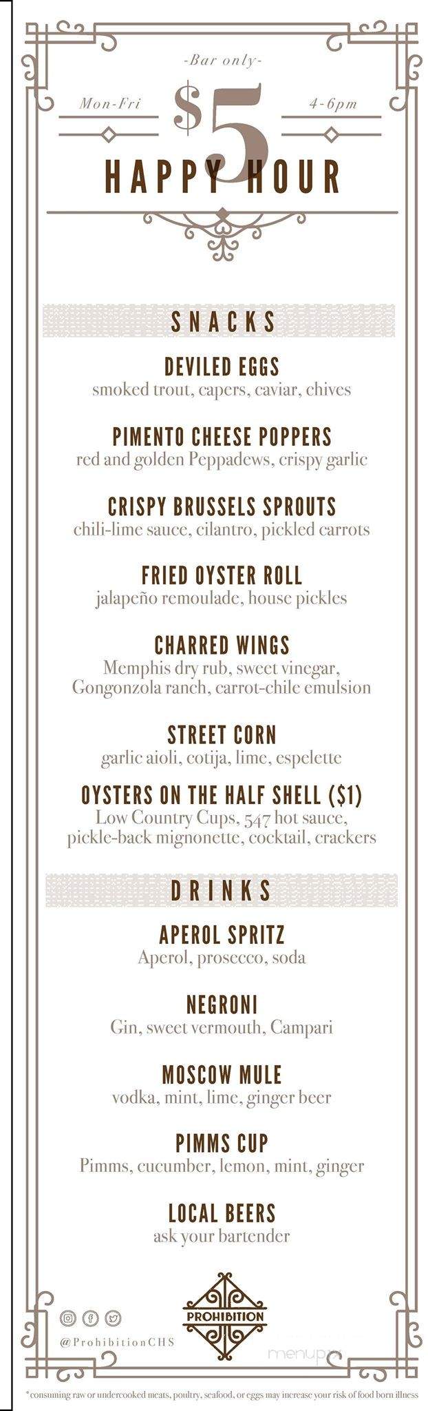 Prohibition - Charleston, SC menu_pic