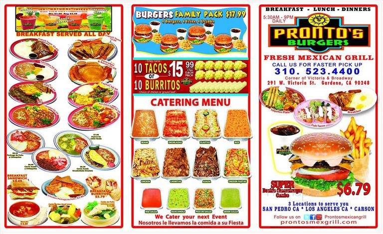 Pronto's Burger Grill - Gardena, CA menu_pic