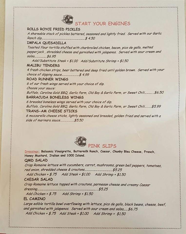 Quarter Mile Diner - Wardensville, WV menu_pic