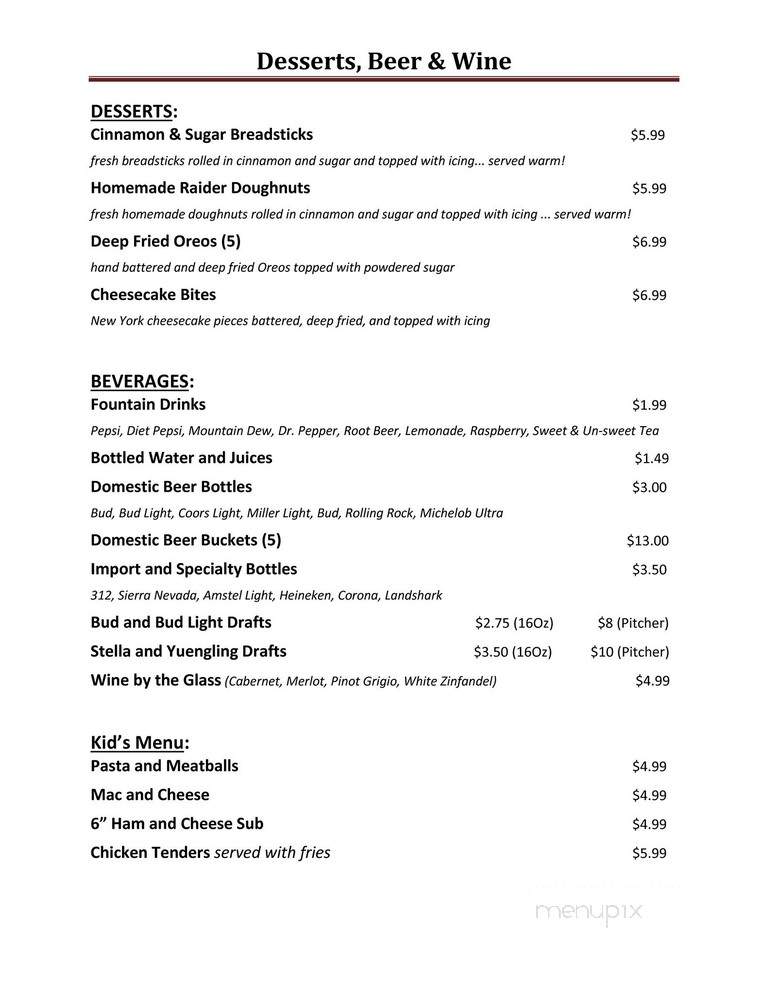 Raider Pizza and Wings - Fort Myers, FL menu_pic