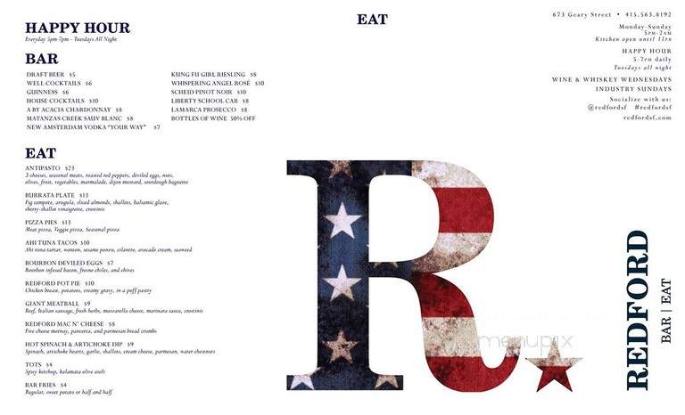 Redford - San Francisco, CA menu_pic