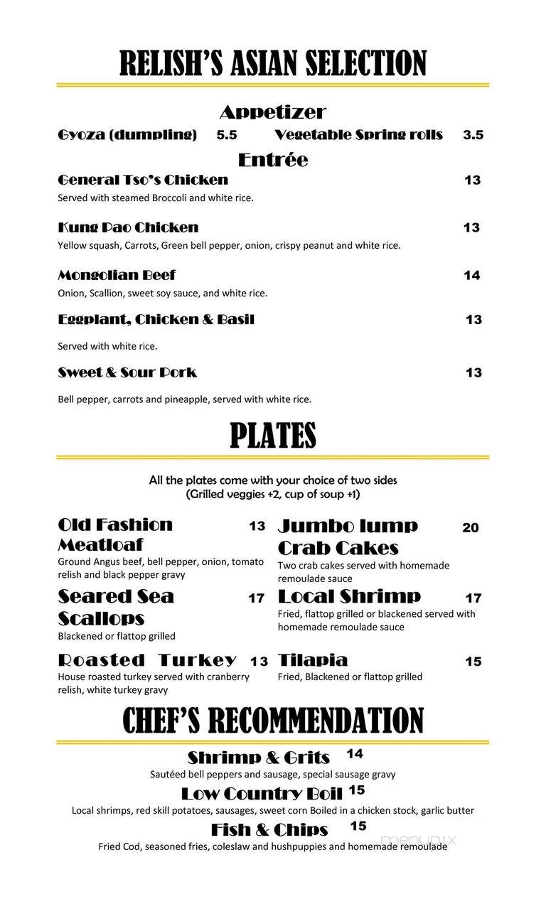 Relish Cafe - Hilton Head Island, SC menu_pic