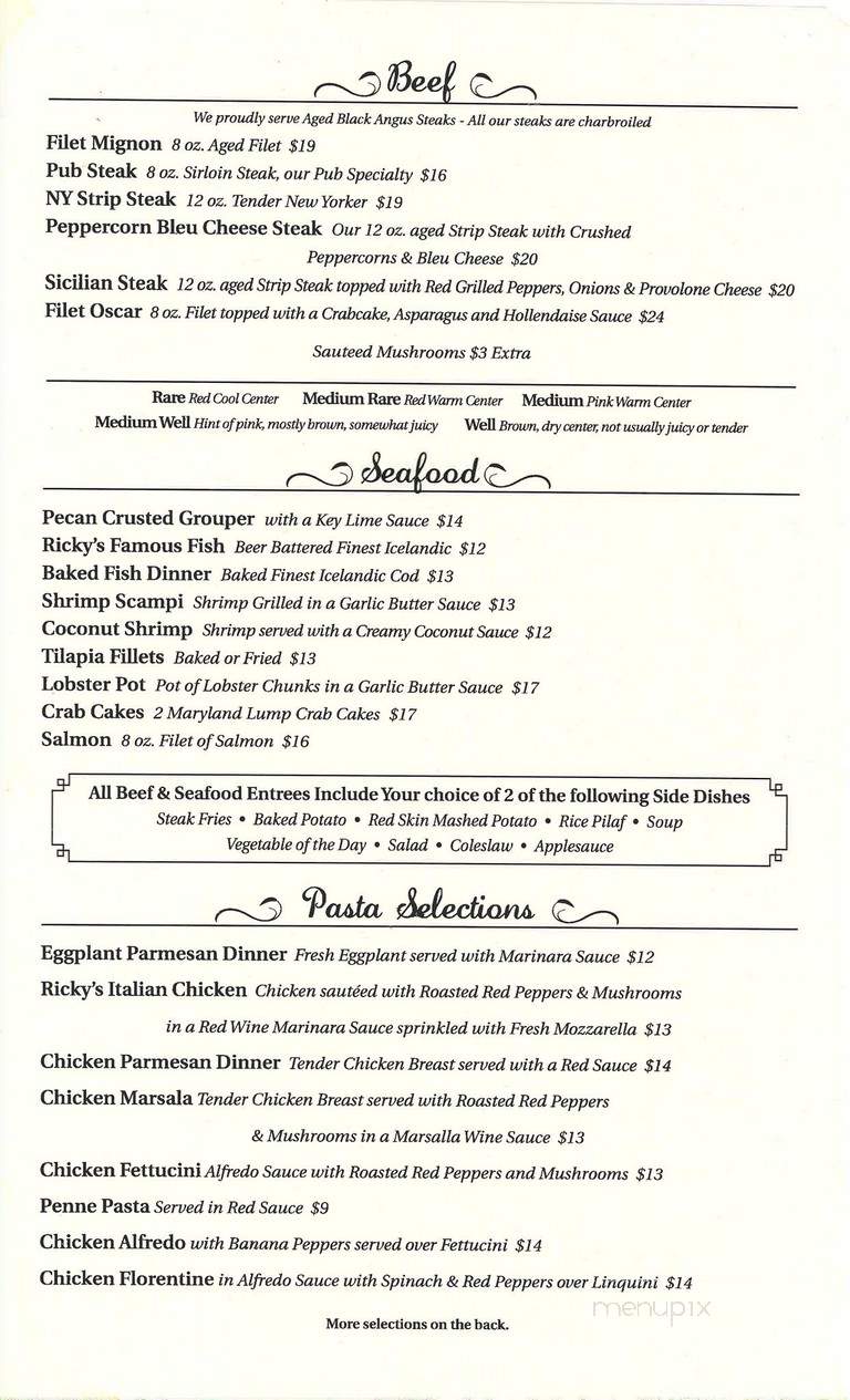 Ricky's English Pub - Salem, OH menu_pic
