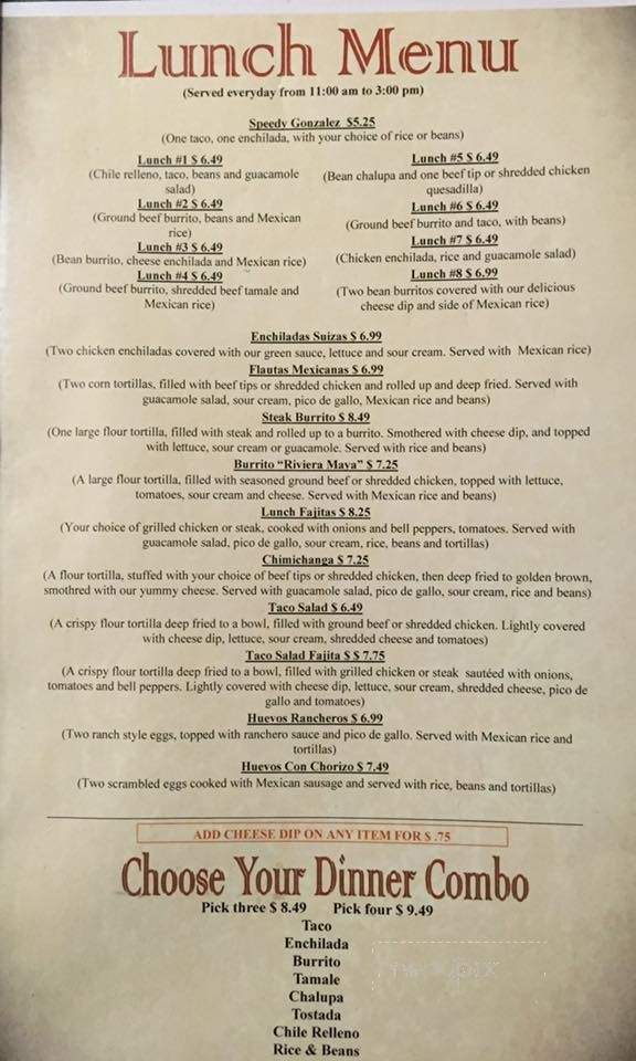 Riviera Maya Mexican Grill - Cuba, MO menu_pic