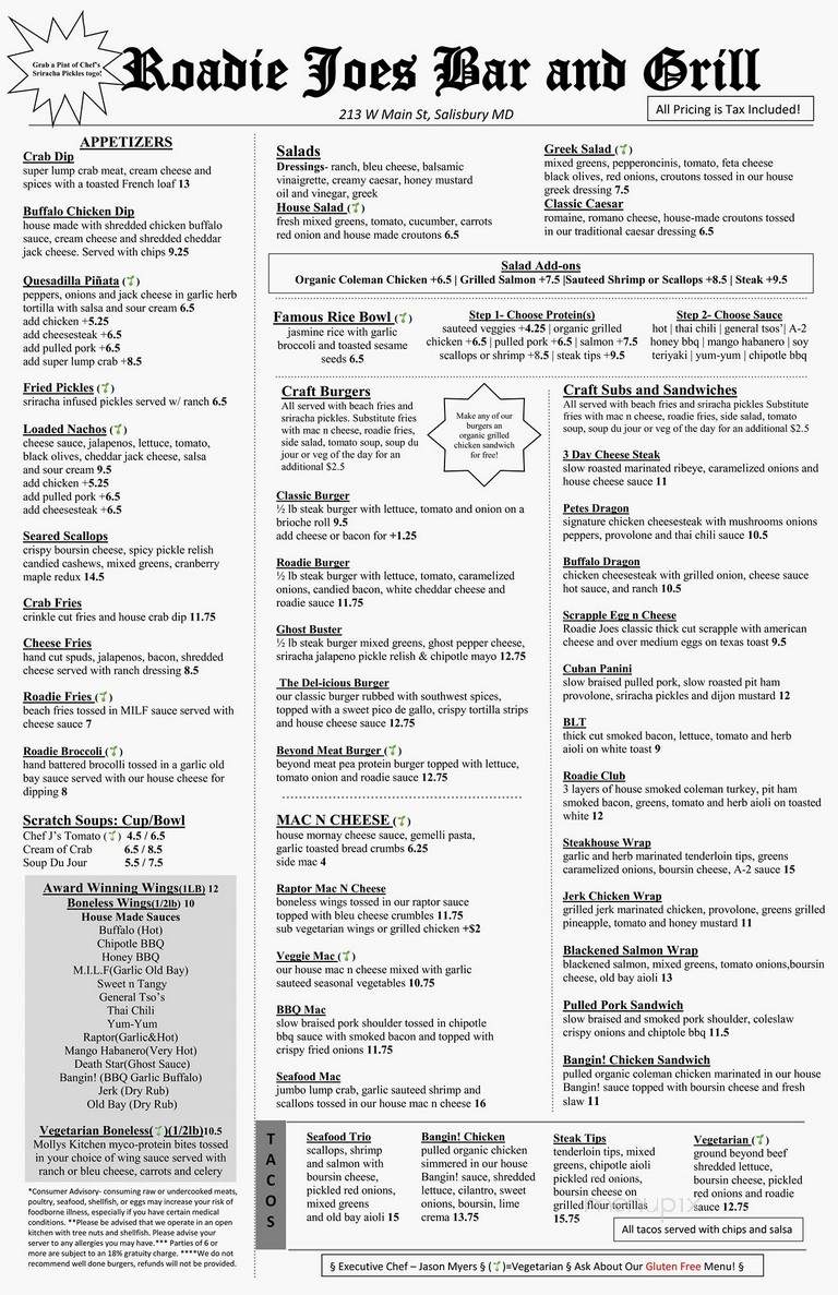 Roadie Joe's - Salisbury, MD menu_pic