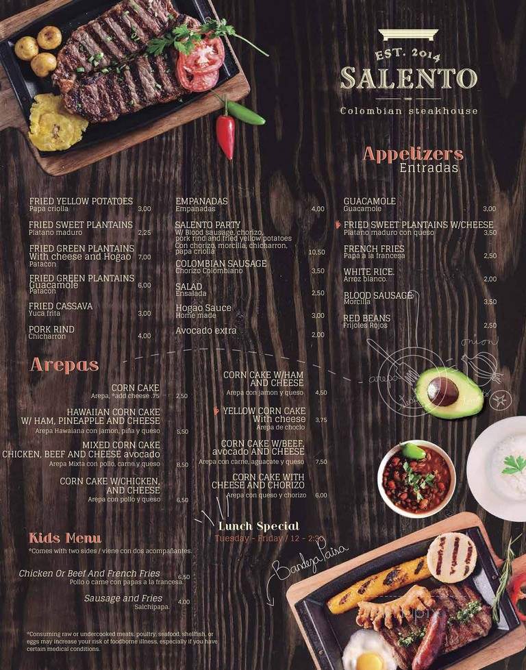 Salento Steak House - Jacksonville, FL menu_pic
