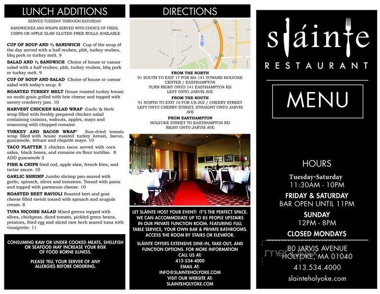 Slainte Restaurant - Holyoke, MA menu_pic