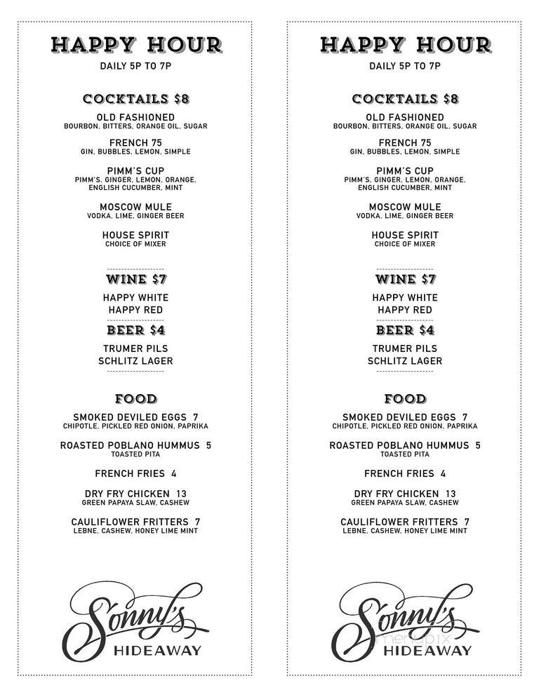 Sonny's Hideaway - Los Angeles, CA menu_pic