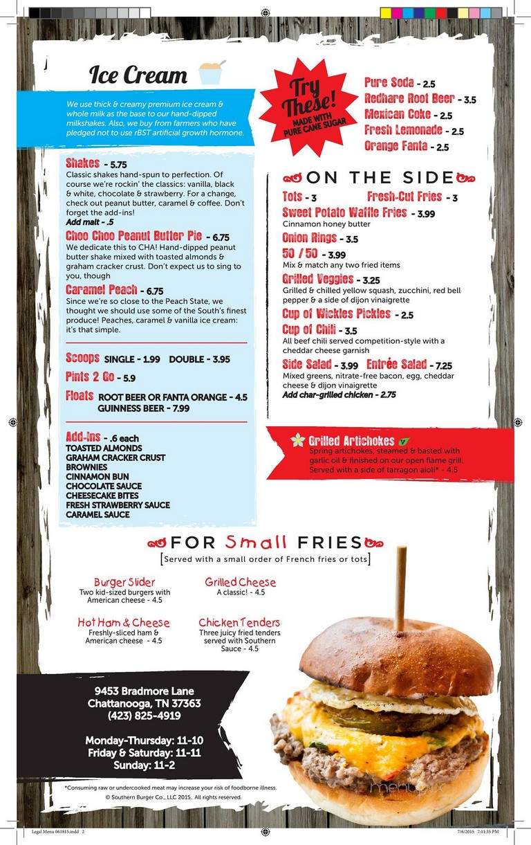 Southern Burger Co. - Chattanooga, TN menu_pic