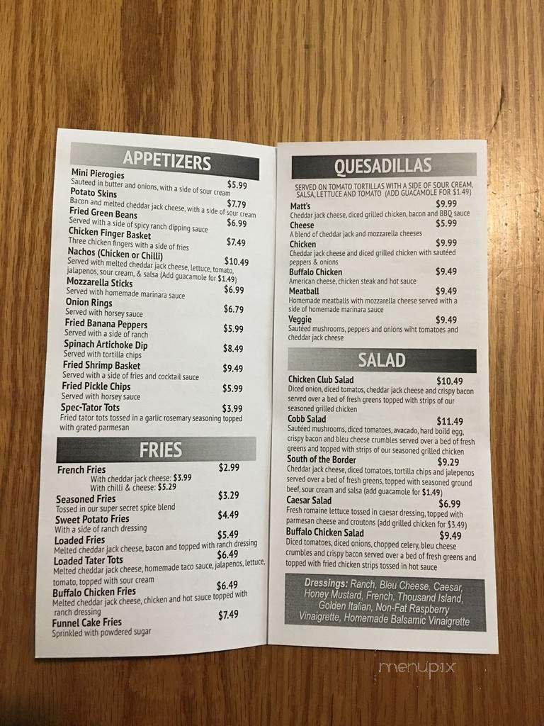 Spectators Bar & Grille - Kutztown, PA menu_pic