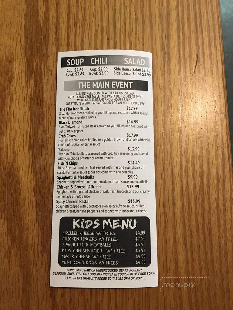 Spectators Bar & Grille - Kutztown, PA menu_pic