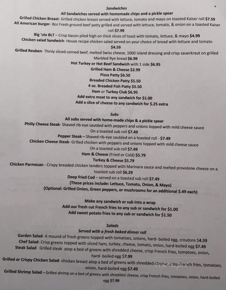 Spring Creek Diner - Three Springs, PA menu_pic