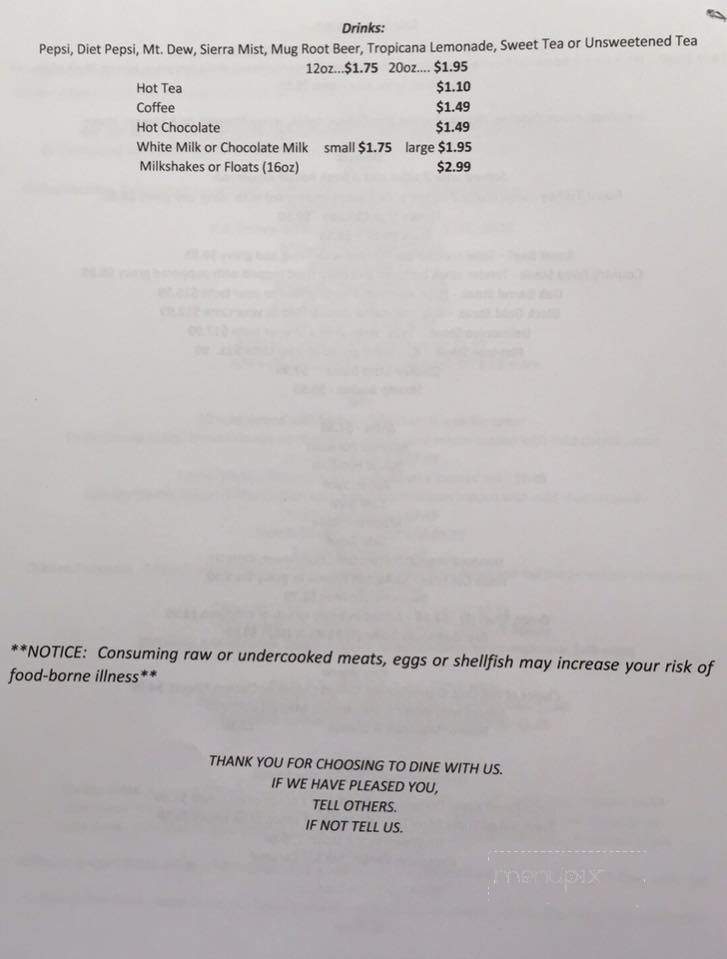 Spring Creek Diner - Three Springs, PA menu_pic