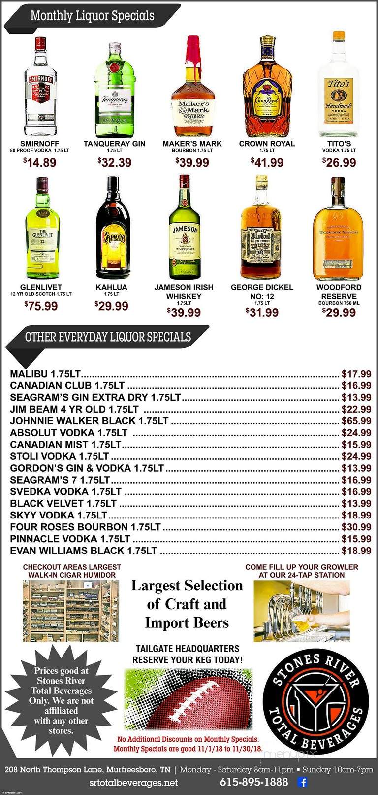Stones River Total Beverages - Murfreesboro, TN menu_pic