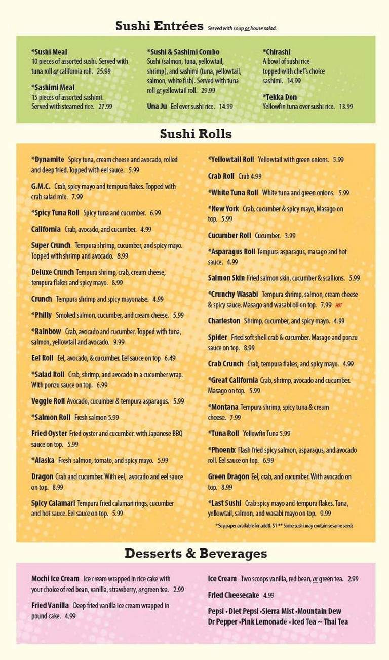 Sushi 101 - Goose Creek, SC menu_pic