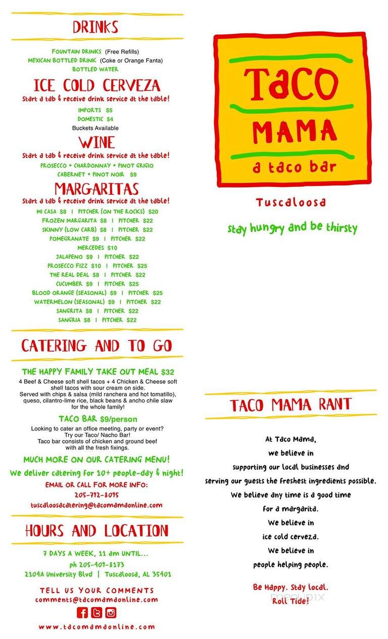 Taco Mama - Tuscaloosa, AL menu_pic