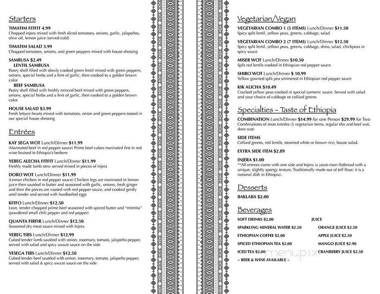 Taste of Ethiopia - Greensboro, NC menu_pic