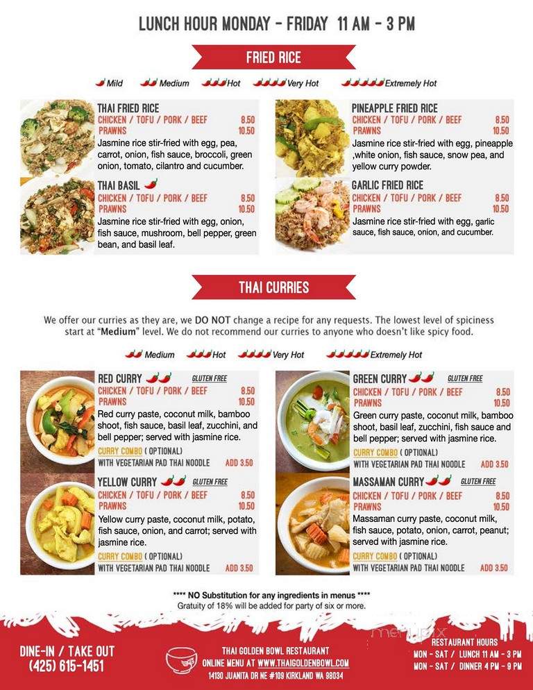 Thai Golden Bowl - Kirkland, WA menu_pic