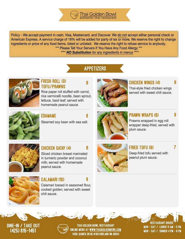 Thai Golden Bowl - Kirkland, WA menu_pic