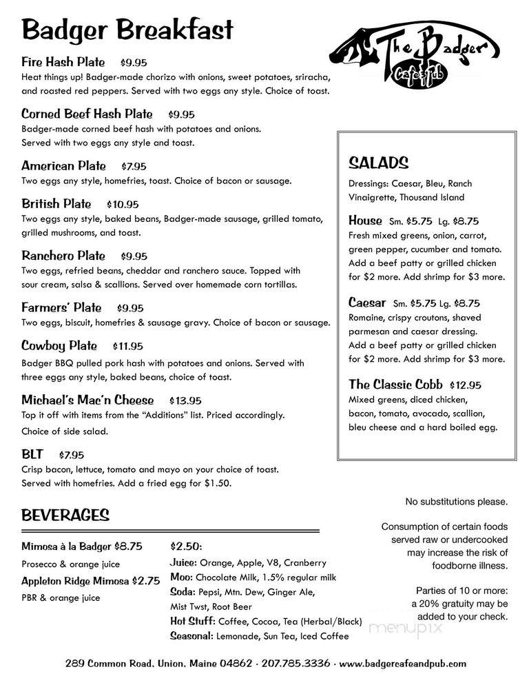 The Badger Cafe - Union, ME menu_pic