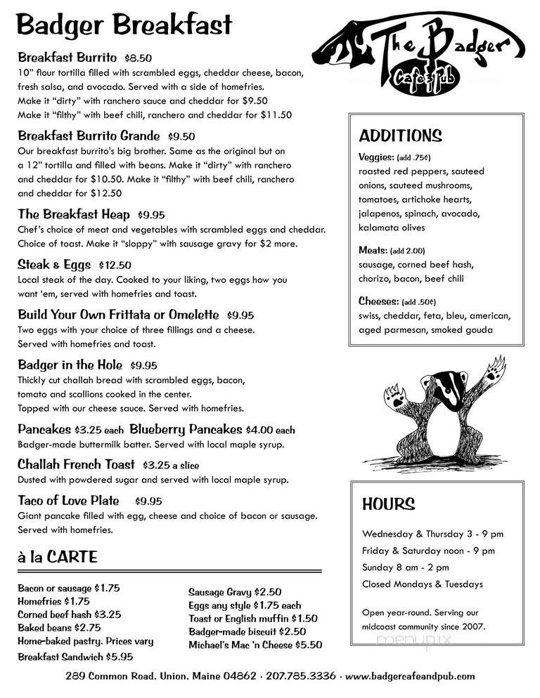 The Badger Cafe - Union, ME menu_pic