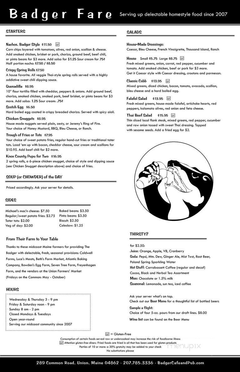 The Badger Cafe - Union, ME menu_pic