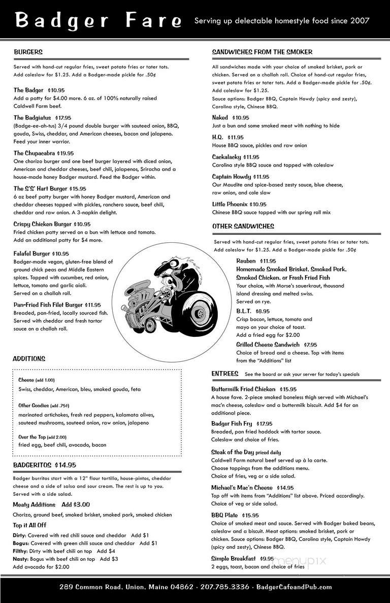 The Badger Cafe - Union, ME menu_pic
