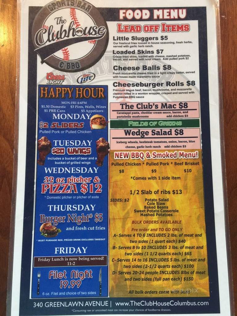 The Clubhouse - Columbus, OH menu_pic