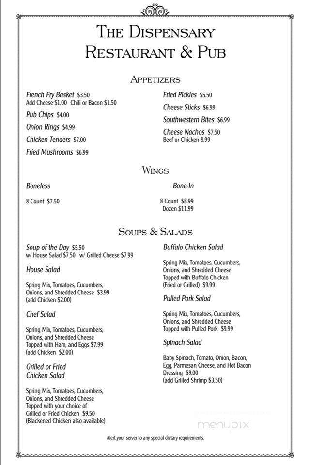 The Dispensary Restaurant and Pub - North Wilkesboro, NC menu_pic