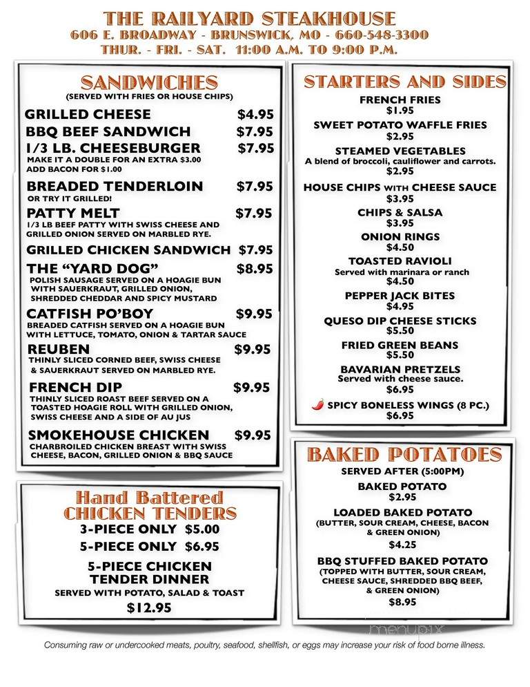 The Railyard Steakhouse - Brunswick, MO menu_pic