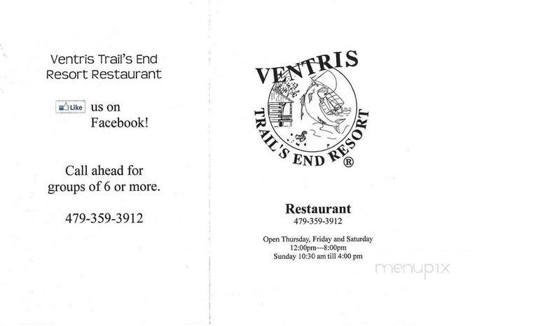 The Restaurant at Ventris Trail's End Resort - Garfield, AR menu_pic