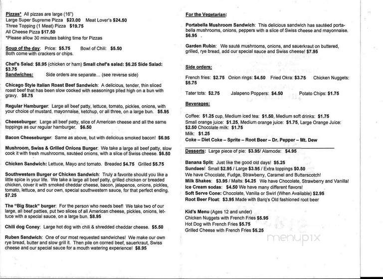 The Restaurant at Ventris Trail's End Resort - Garfield, AR menu_pic