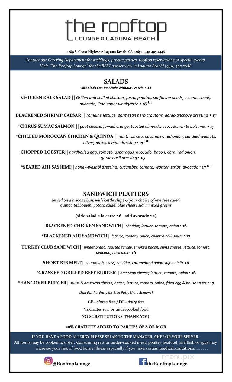 The Rooftop Lounge - Laguna Beach, CA menu_pic