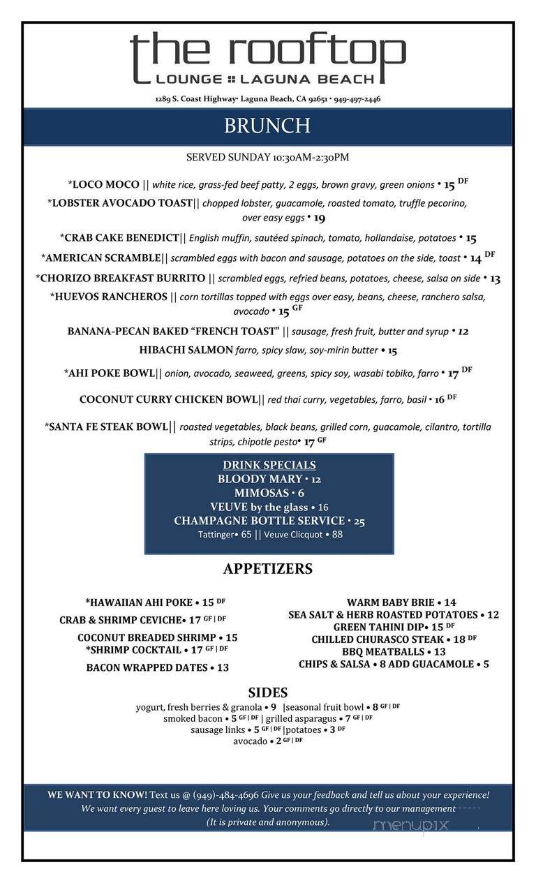 The Rooftop Lounge - Laguna Beach, CA menu_pic