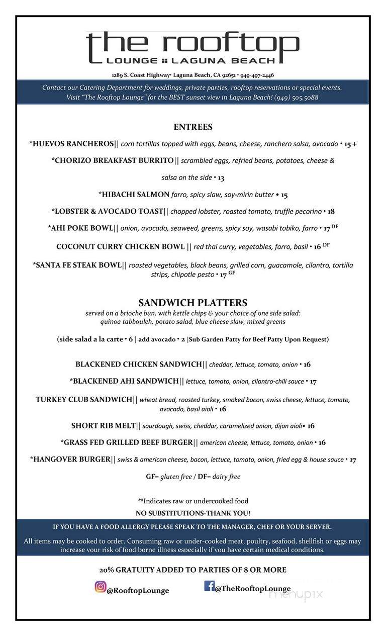The Rooftop Lounge - Laguna Beach, CA menu_pic