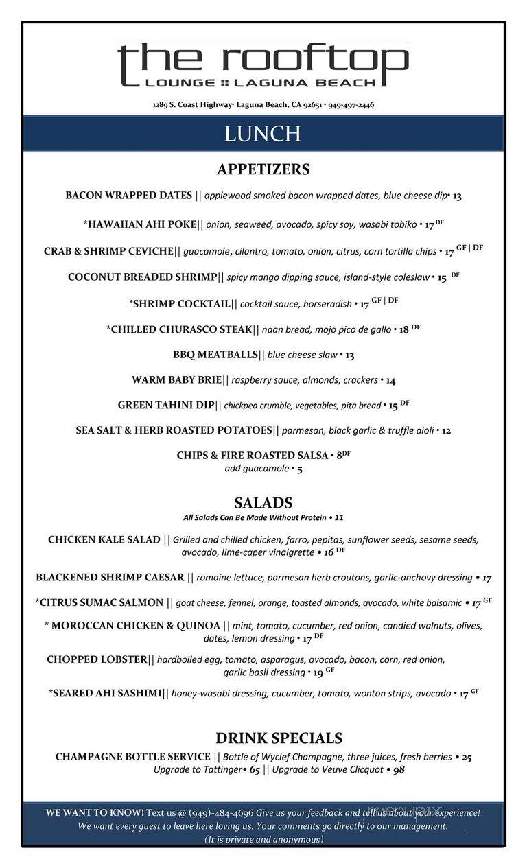 The Rooftop Lounge - Laguna Beach, CA menu_pic