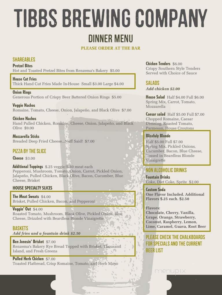 Tibbs Brewing Company - Kalamazoo, MI menu_pic