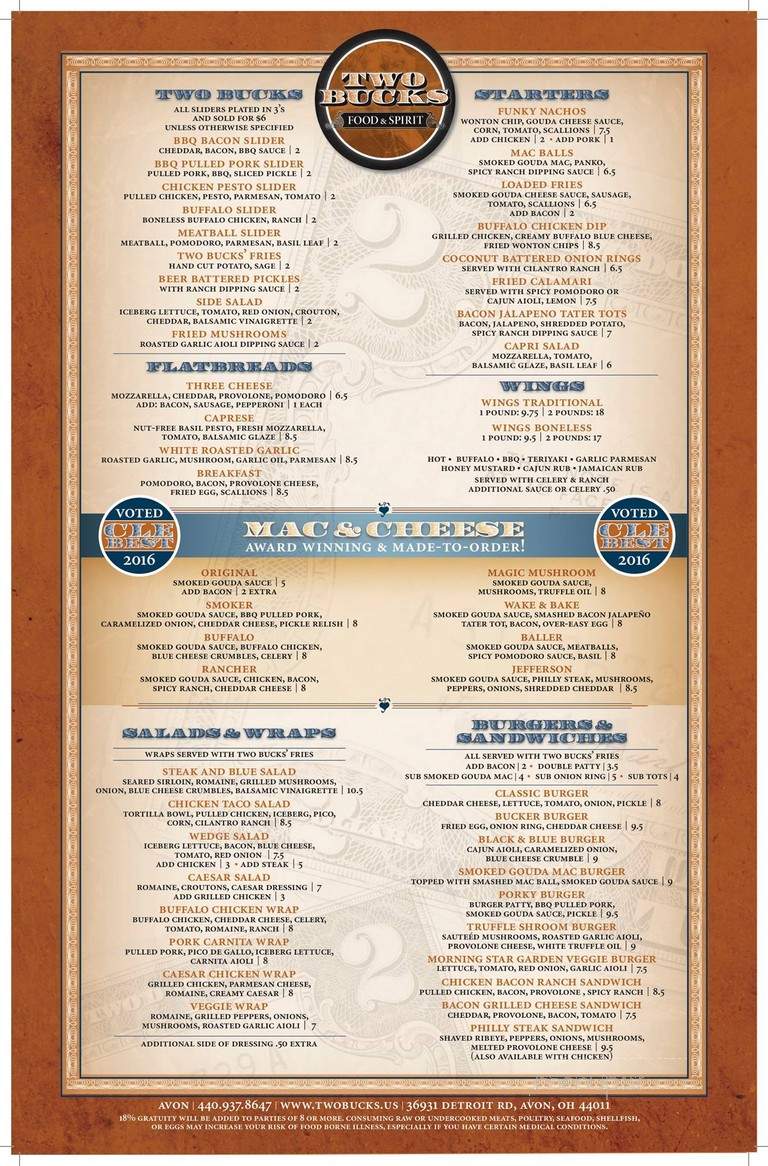 Two Bucks - Mayfield Heights, OH menu_pic