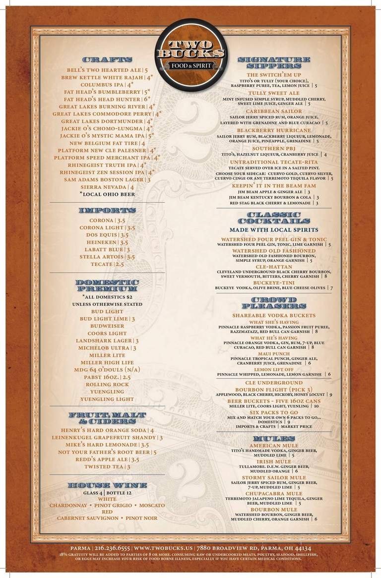 Two Bucks - Mayfield Heights, OH menu_pic