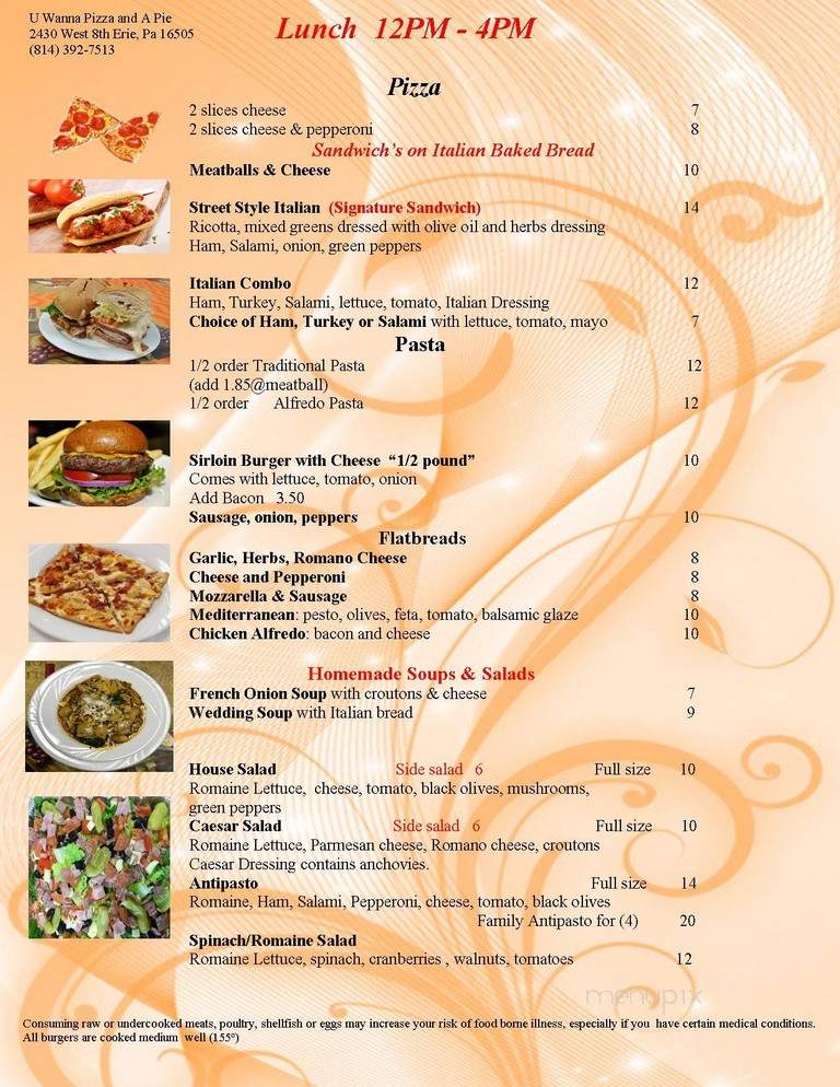 U Wanna Pizza & A Pie - Erie, PA menu_pic
