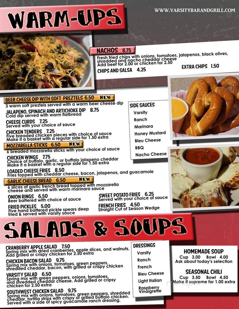 Varsity Bar & Grill - Sun Prairie, WI menu_pic